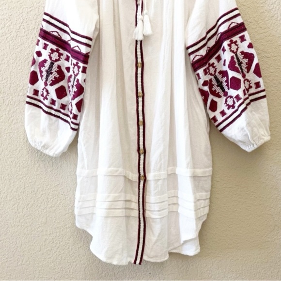 Free People Dress In The Clear Tunic Cotton Embroidered Tassel Boho Chic Medium - Picture 6 of 14